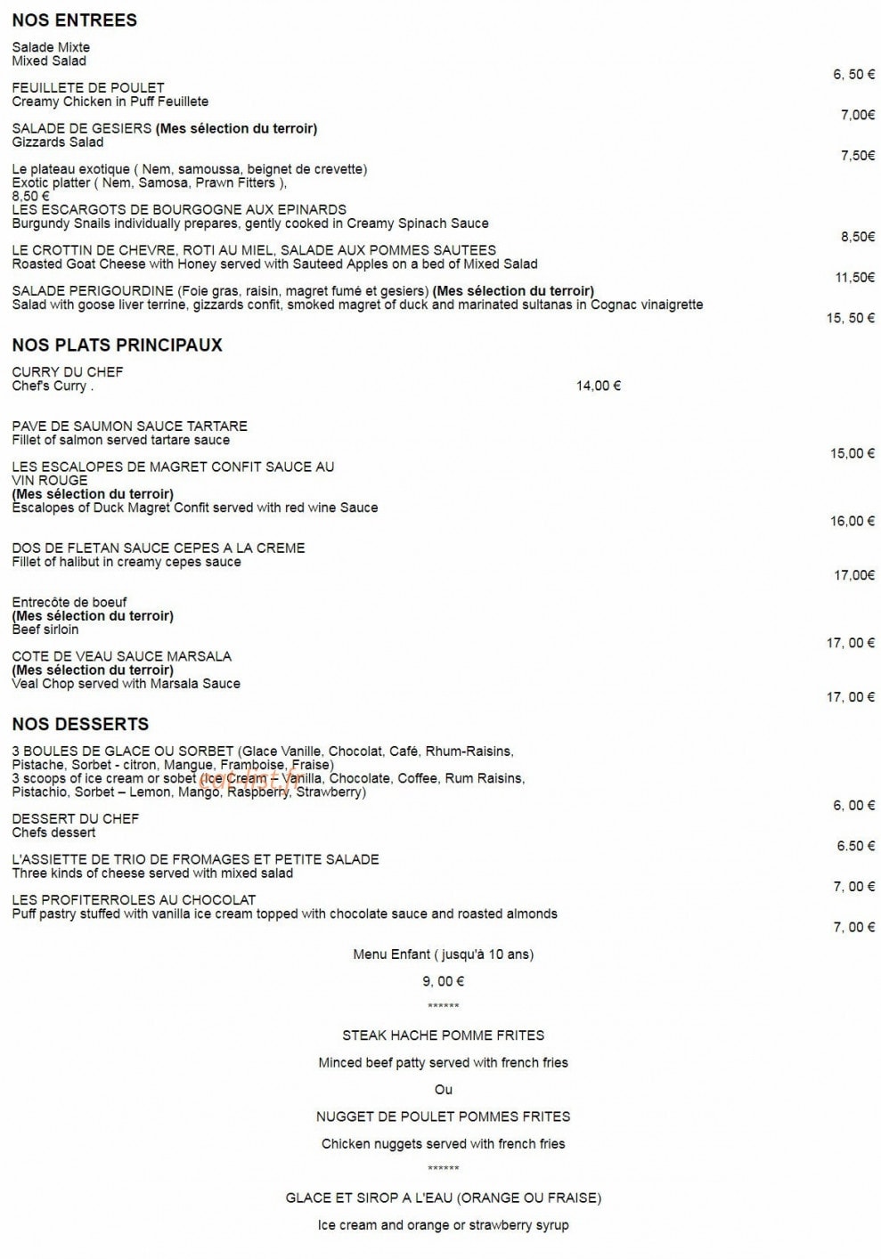 L'Hostellerie des Lacs — carte page 1