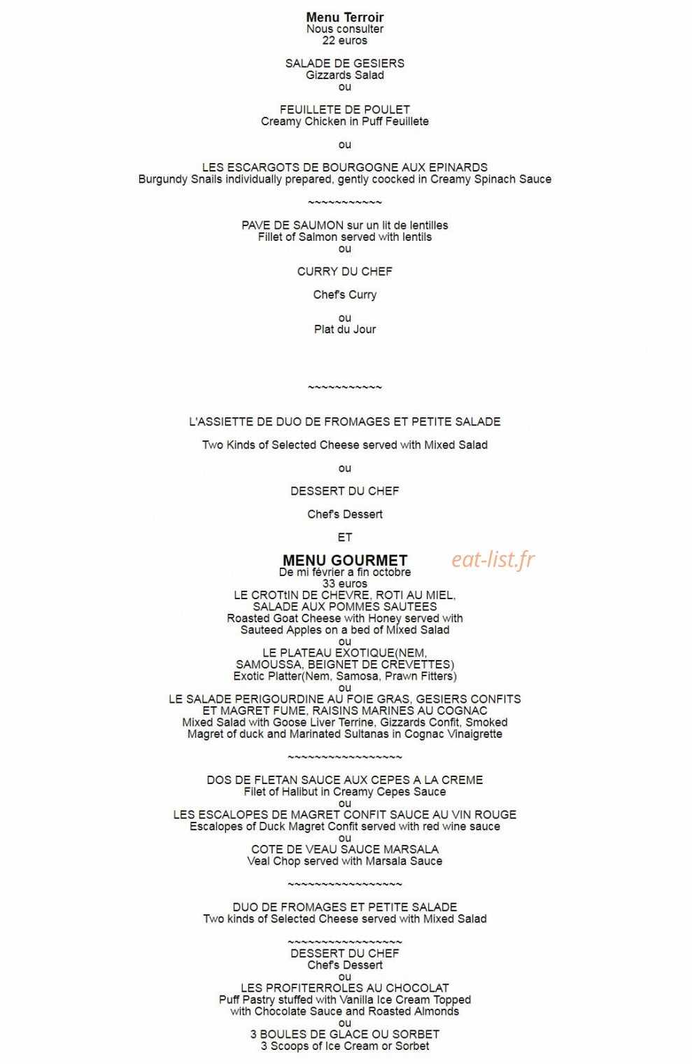 L'Hostellerie des Lacs — carte page 2