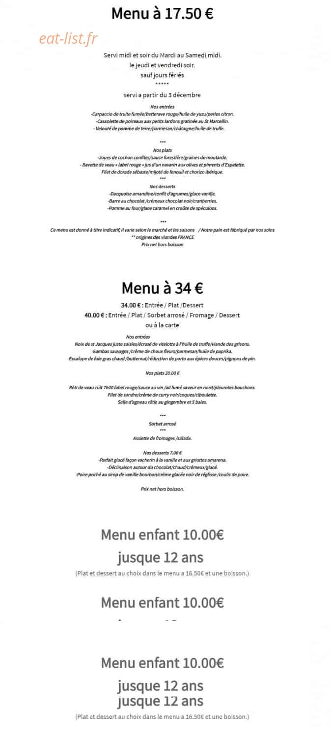 La Table Du Cardinal — carte page 1