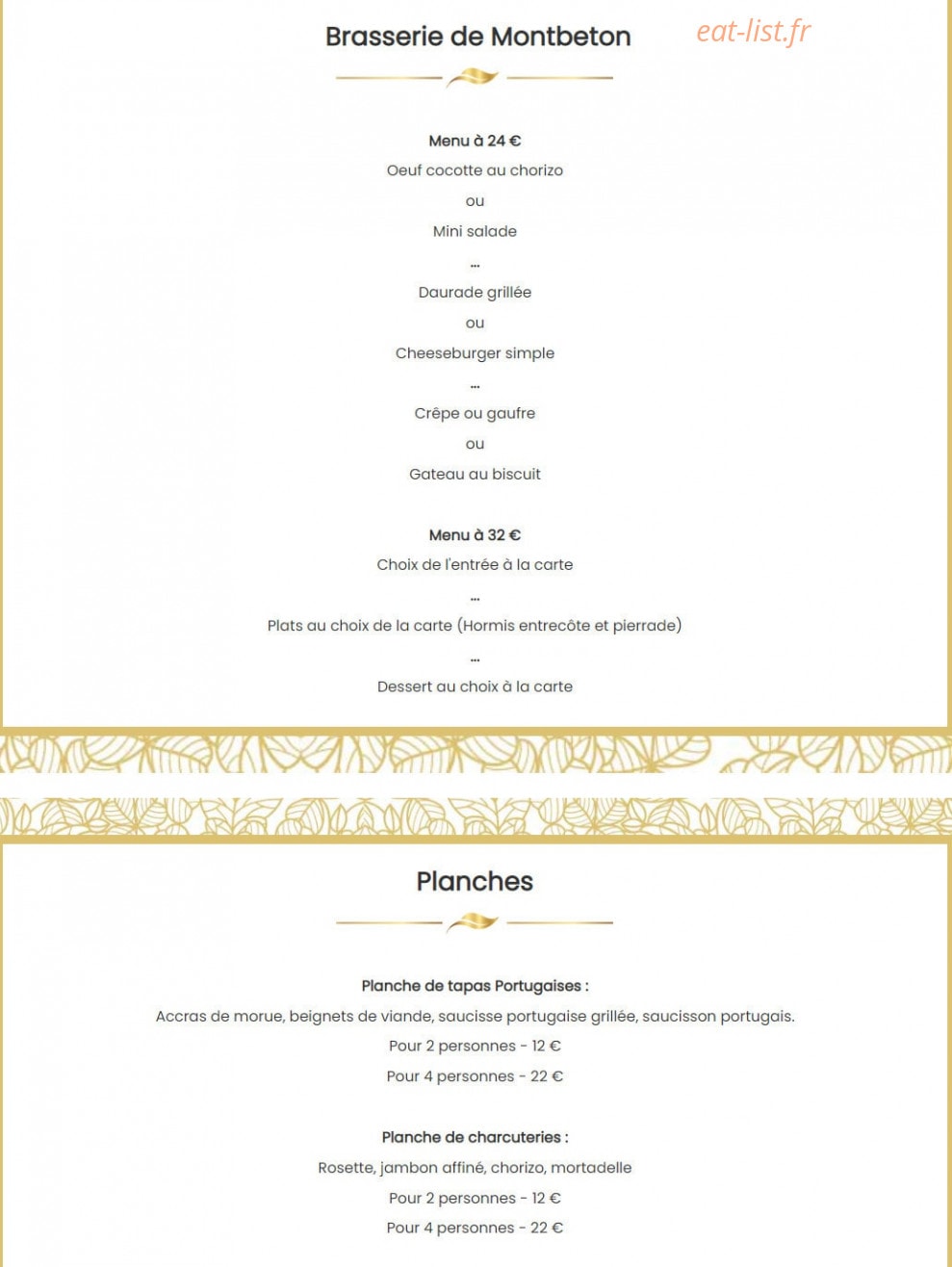 Carte et menu de Brasserie De Montbeton à Montbeton — Les menus