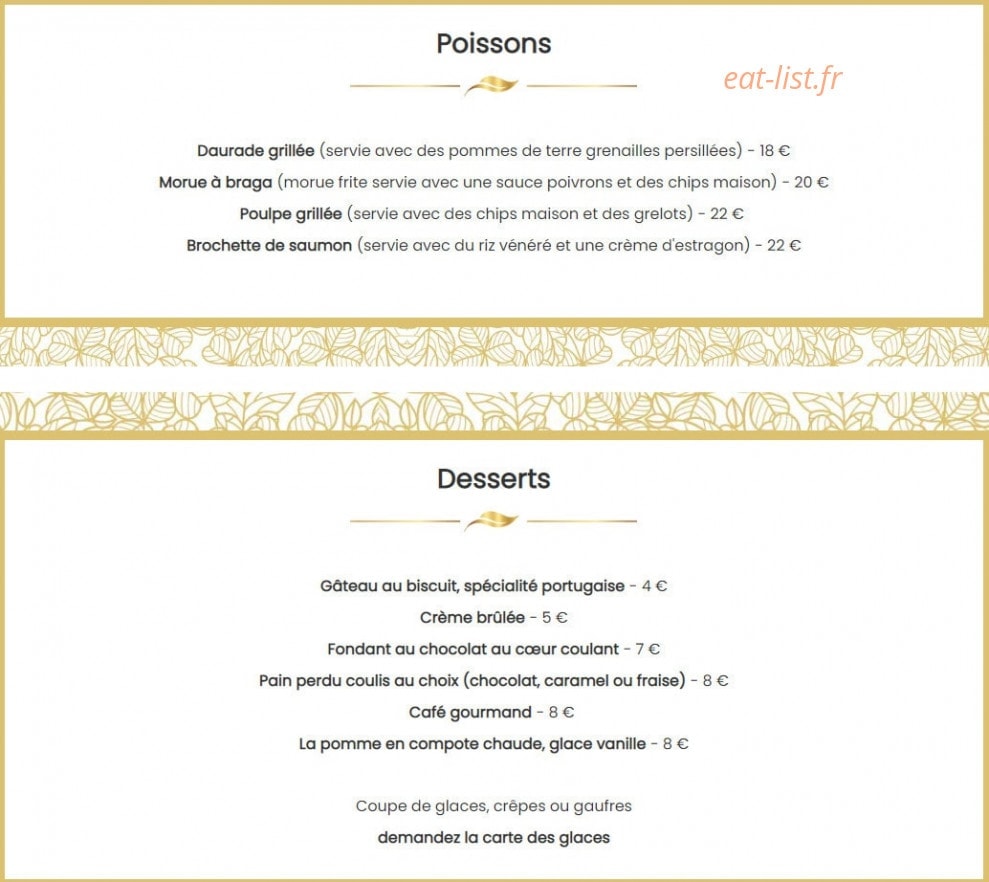 Carte et menu de Brasserie De Montbeton à Montbeton — Les poissons et desserts