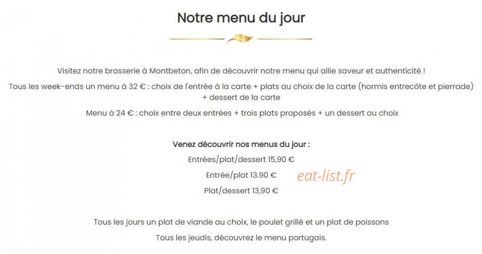 Carte et menu de Brasserie De Montbeton à Montbeton — Menu du jour