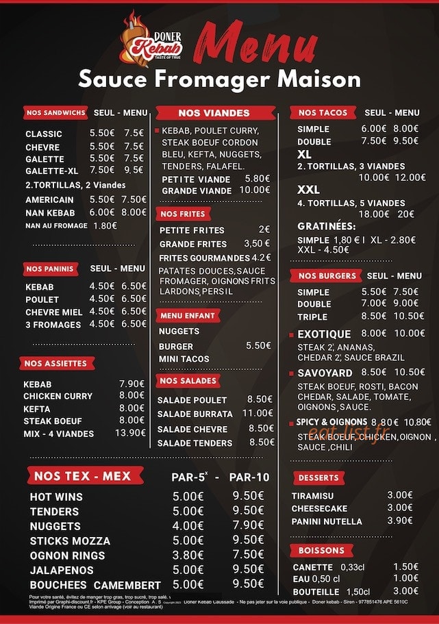 Doner Kebab — carte page 2