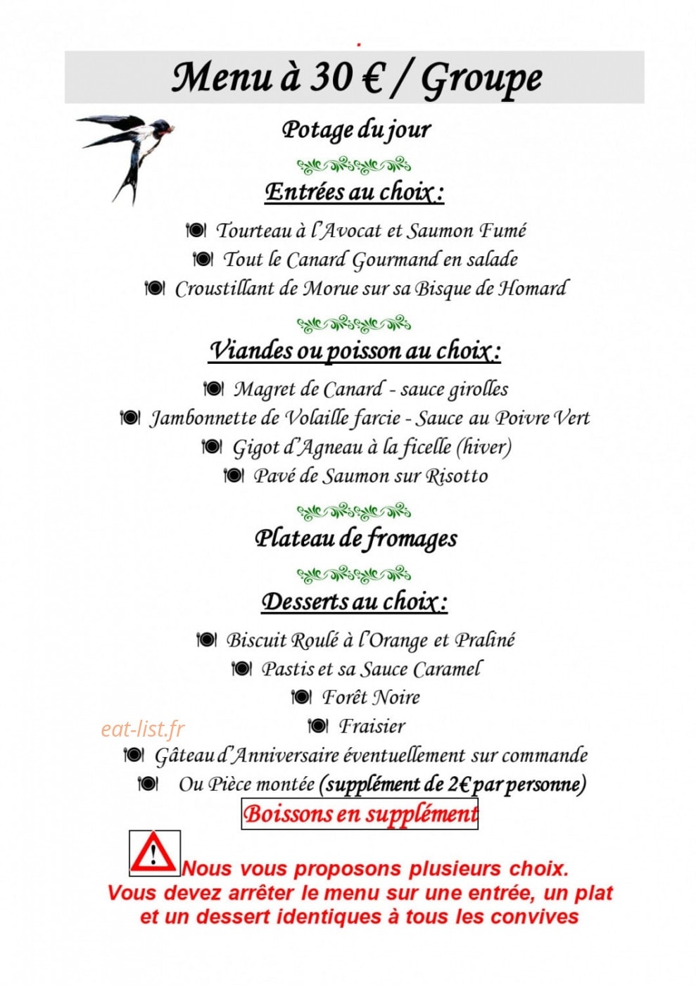 L' Auberge Des Hirondelles — carte page 9
