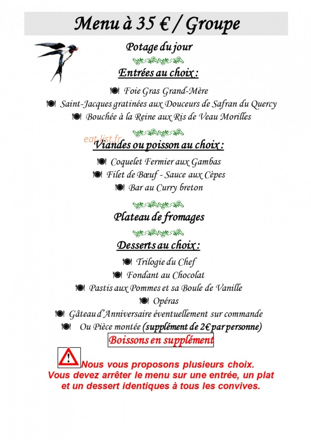 L' Auberge Des Hirondelles — carte page 10