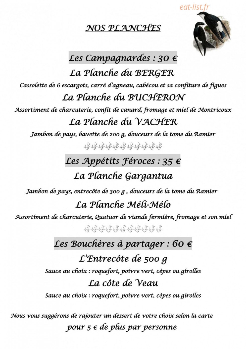 L' Auberge Des Hirondelles — carte page 4
