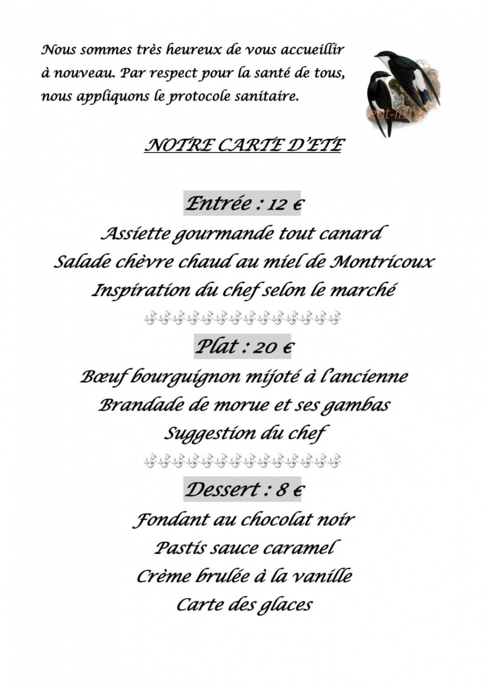 L' Auberge Des Hirondelles — carte page 3
