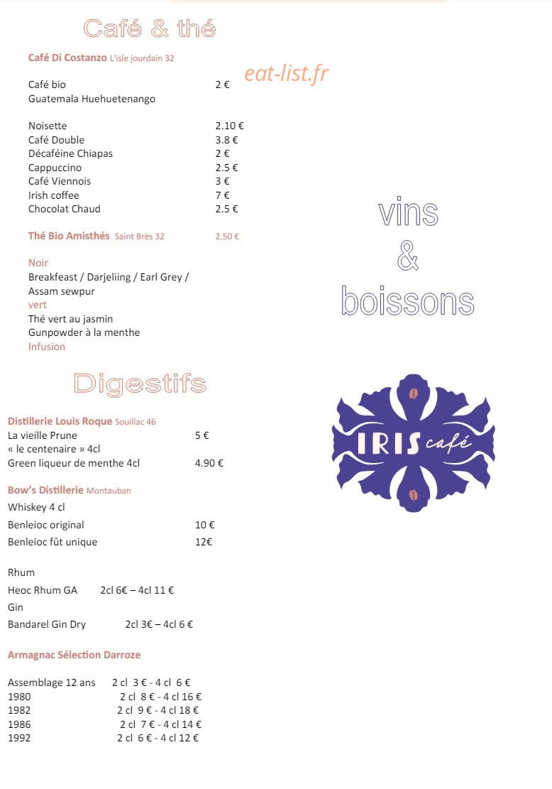 Iris Café — carte page 3