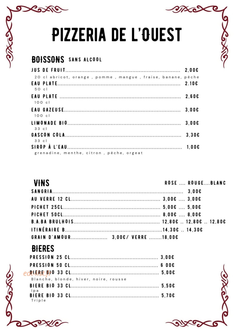 Pizzeria de l'Ouest — carte page 4