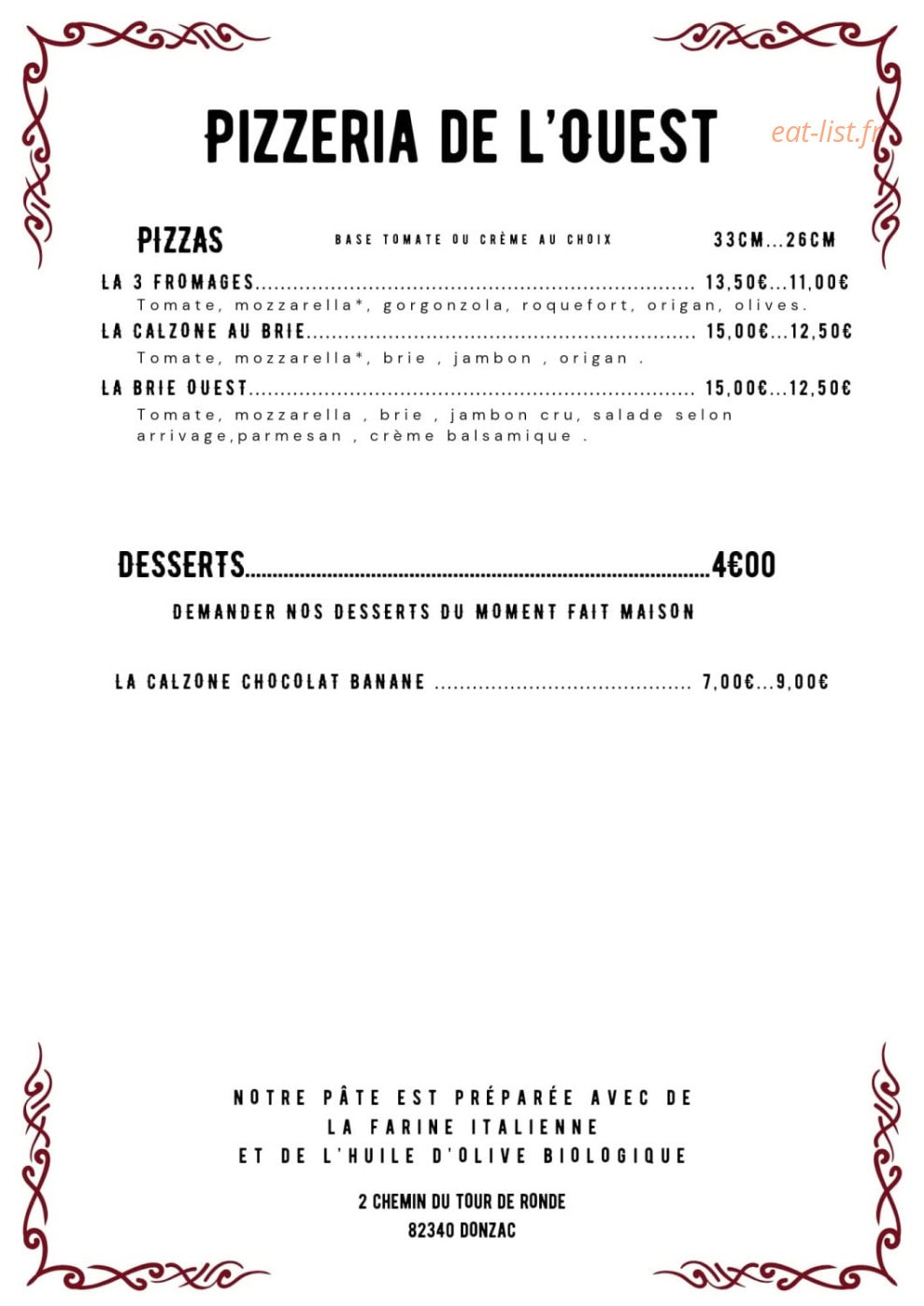 Pizzeria de l'Ouest — carte page 3