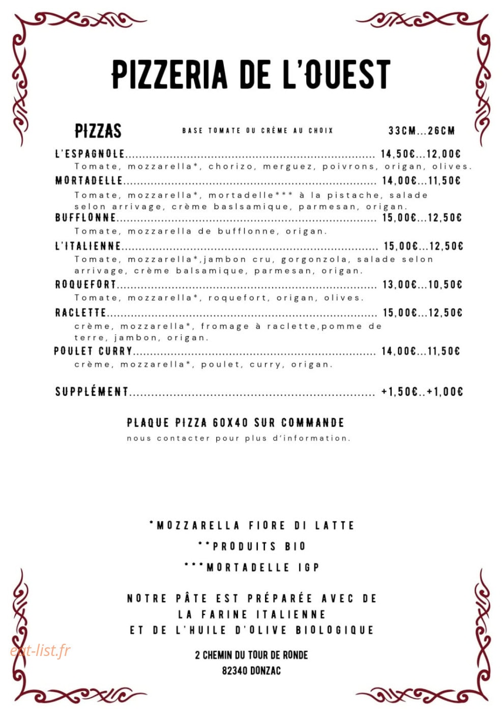 Pizzeria de l'Ouest — carte page 2