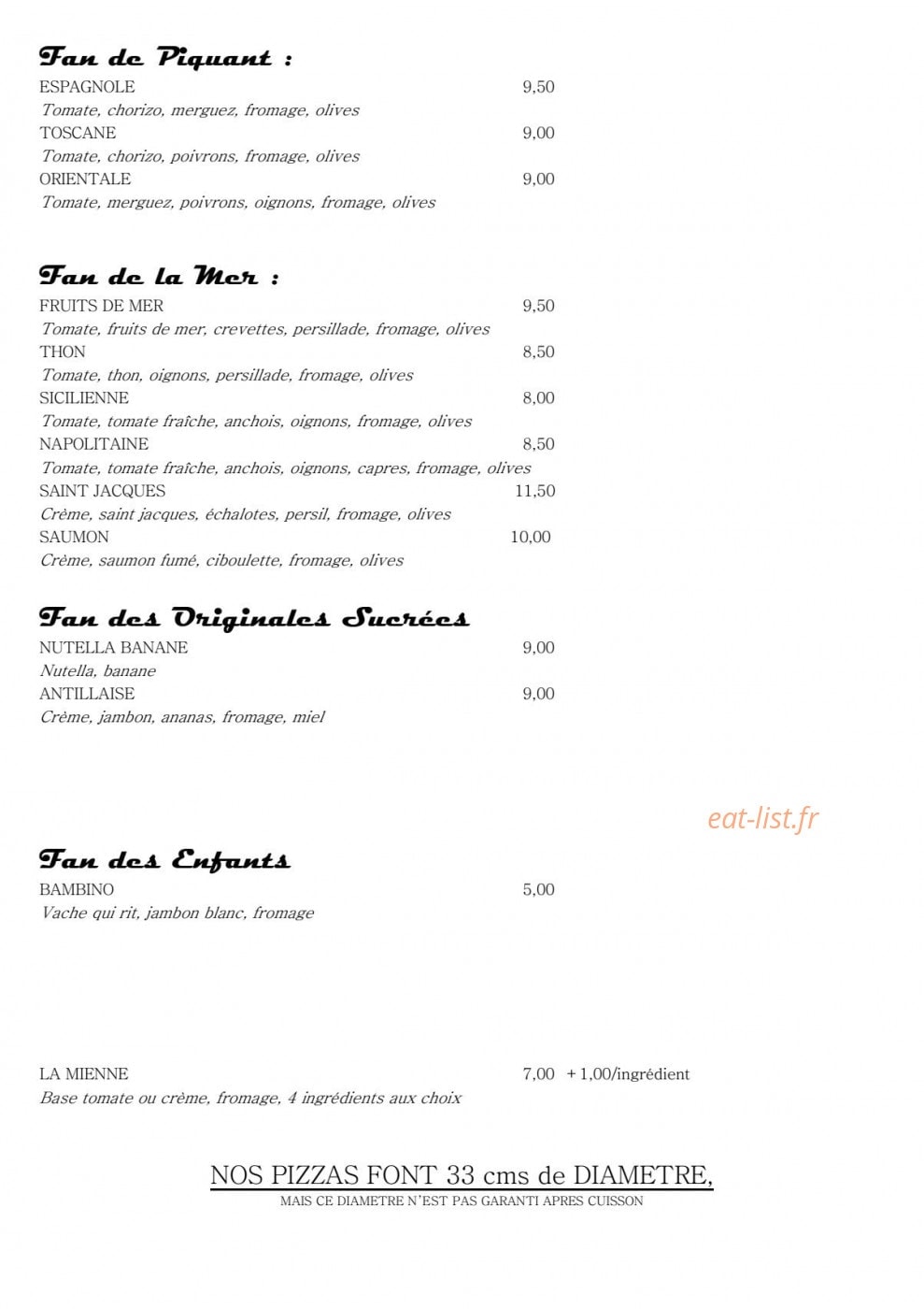 Fan 2 Pizza — carte page 2