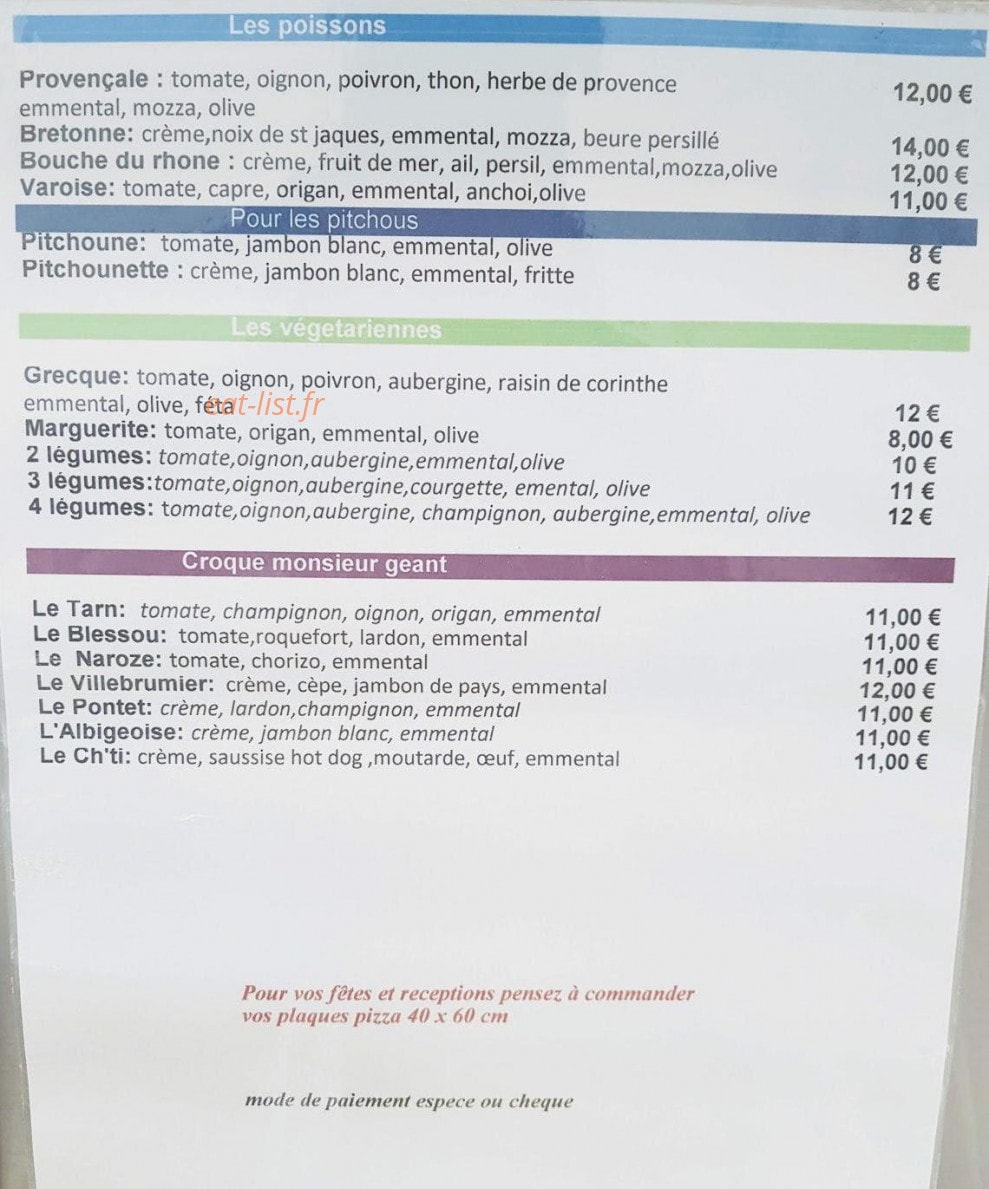AR pizzas — carte page 2