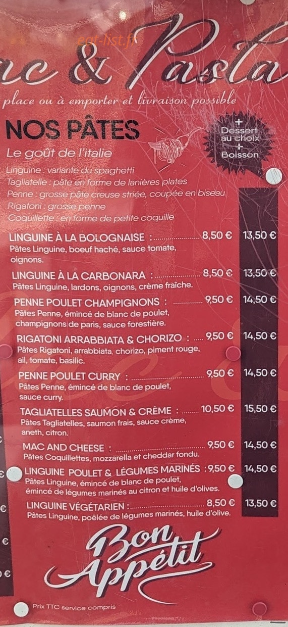 Mac and Pasta — carte page 2