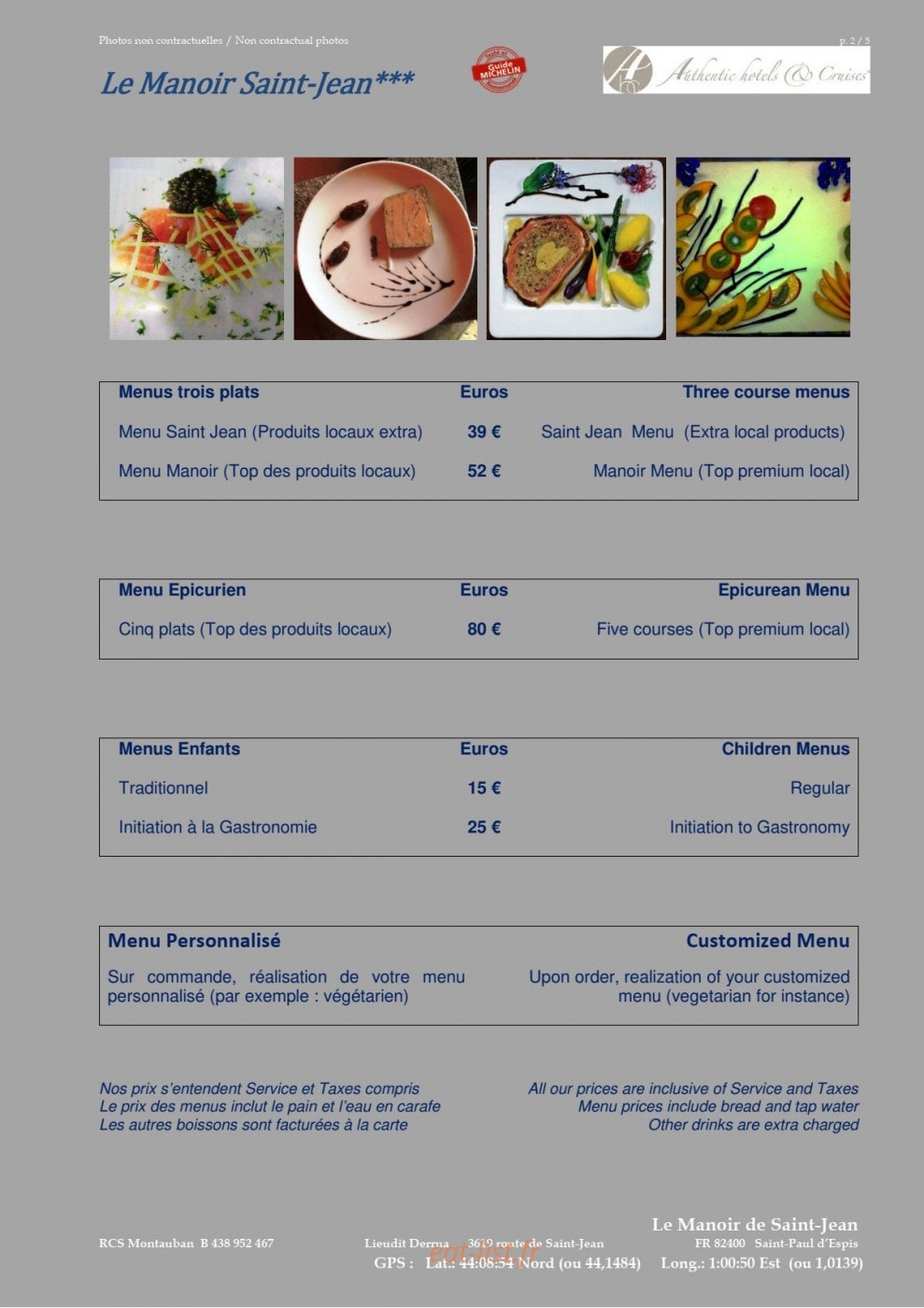 Le Manoir Saint Jean — carte page 2