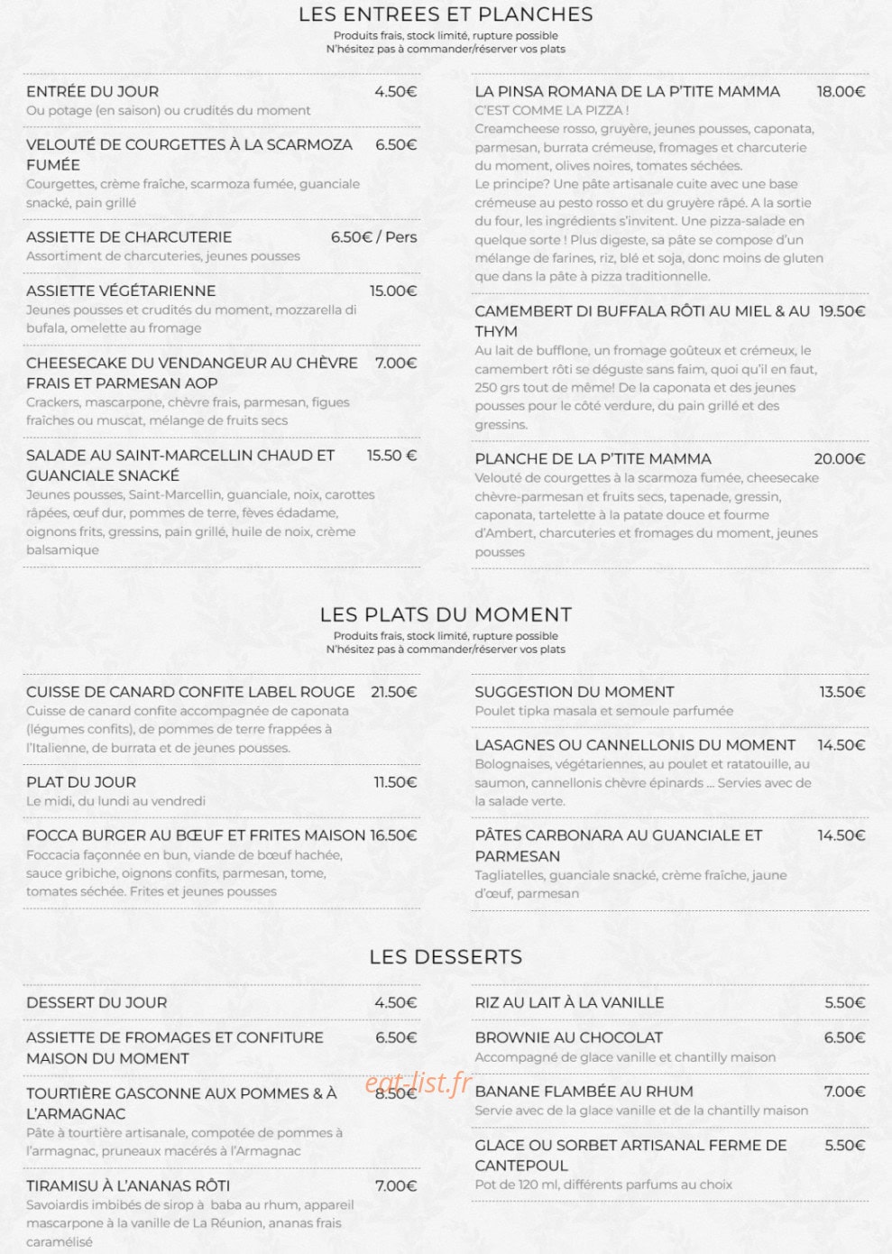 La P'Tite Mamma — carte page 2