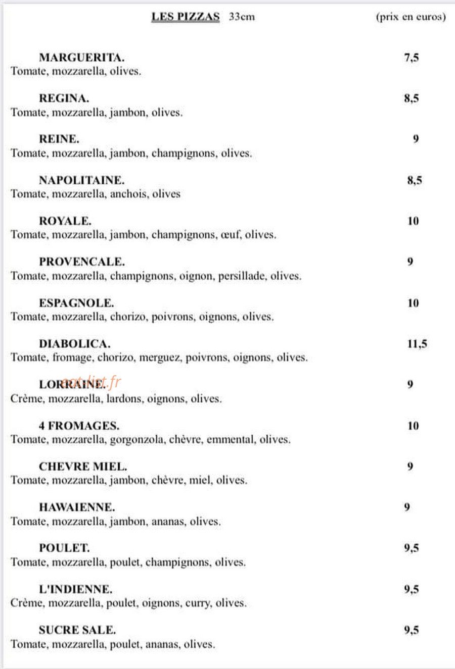 Sam pizza — carte page 1