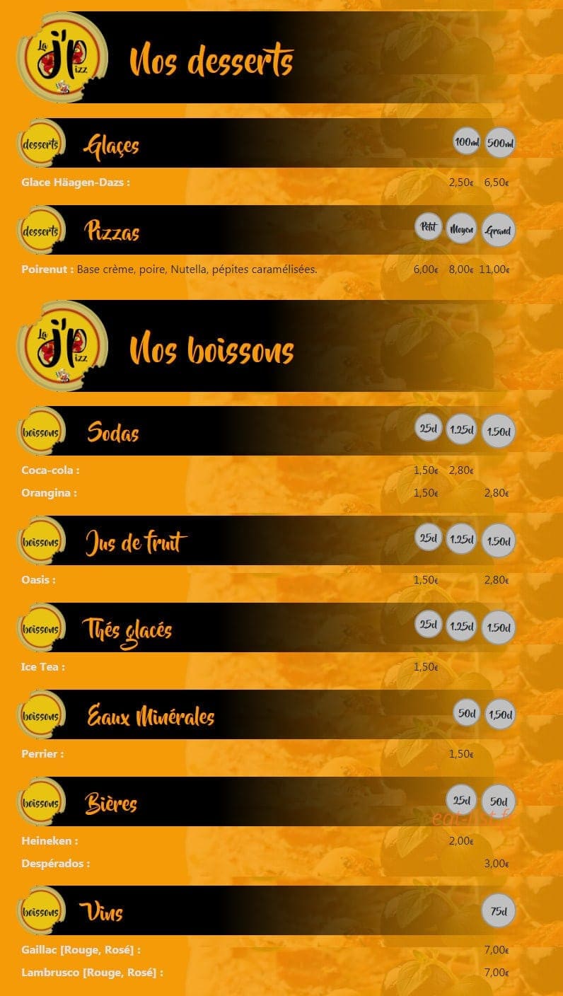 La J’pizz — carte page 3