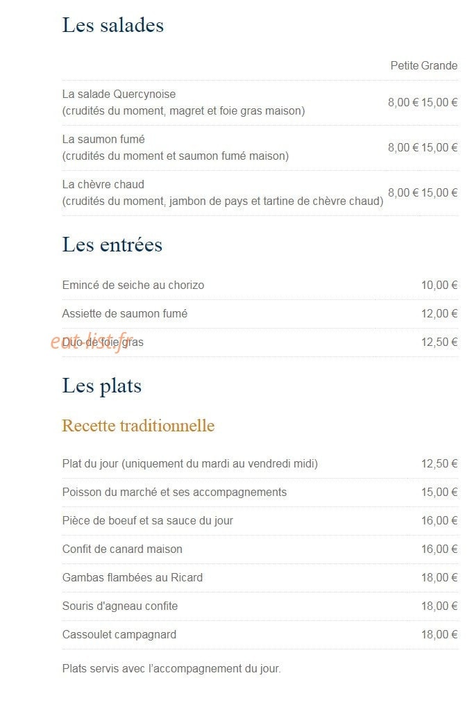 Aux Lys D'Or — carte page 1