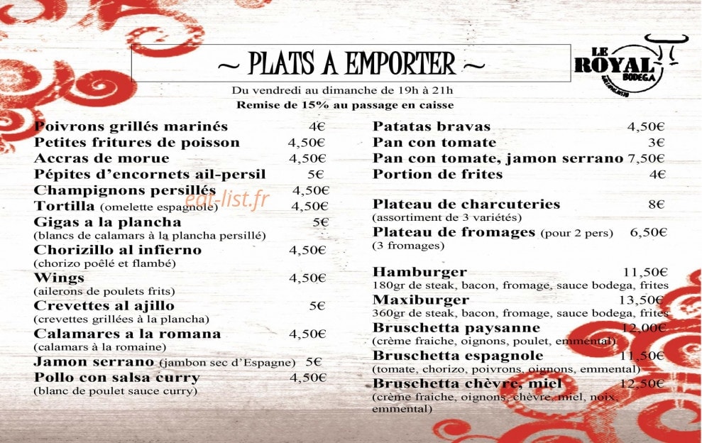 Le Royal Bodega — carte page 1