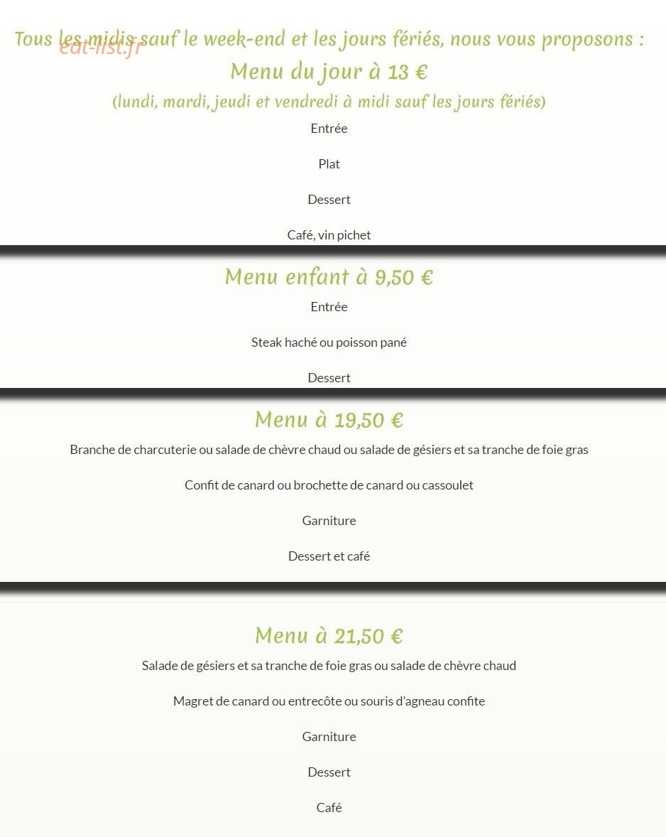 Auberge de la Gimone — carte page 1