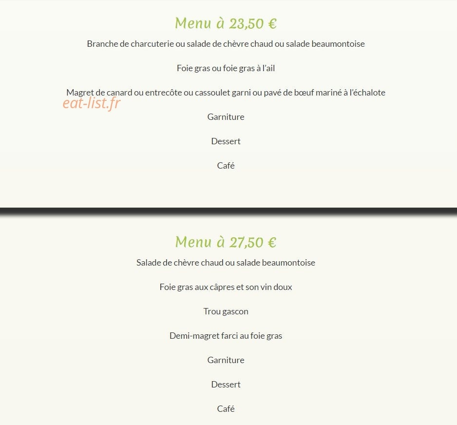 Auberge de la Gimone — carte page 2