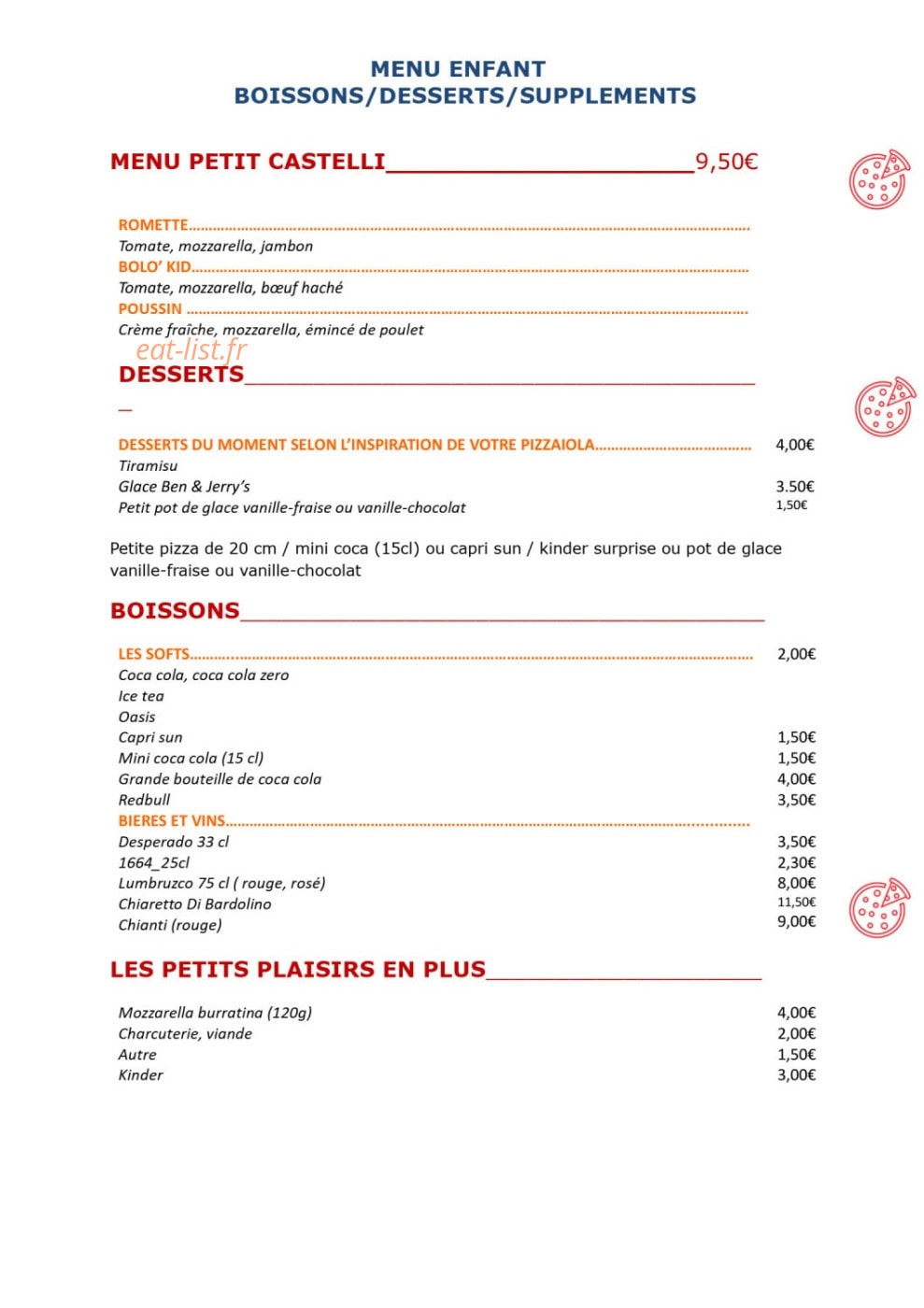 Castelli Pizza — carte page 3