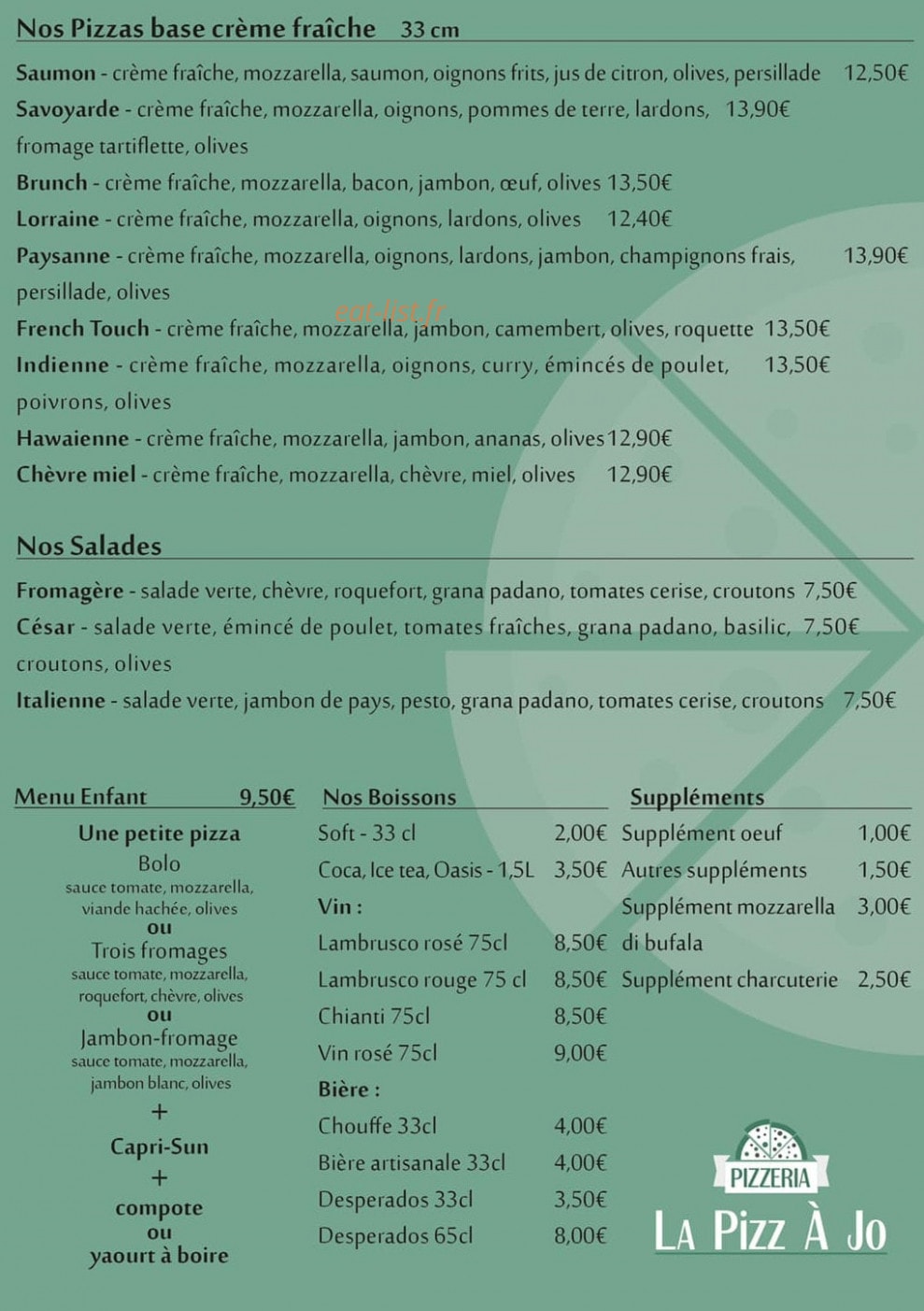 La Pizz à jo — carte page 2