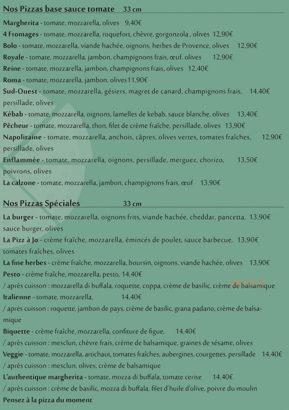 La Pizz à jo — carte page 1