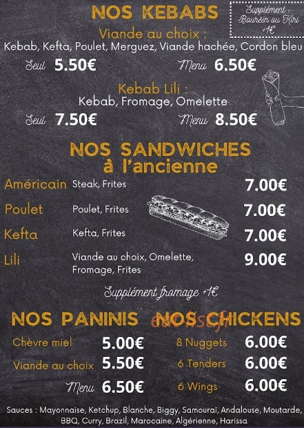 Lili Food — carte page 1
