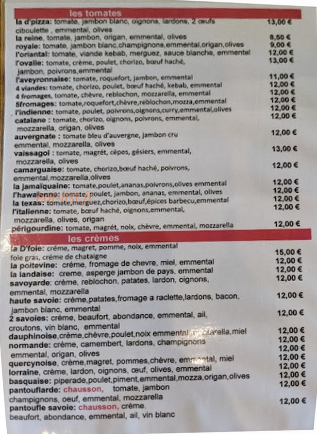 D'Pizza — carte page 1