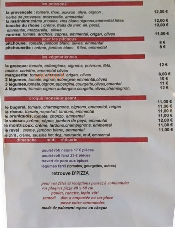 D'Pizza — carte page 2