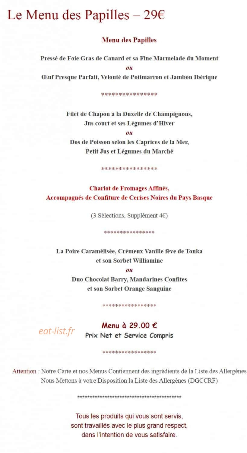 Le délice des Papilles — carte page 1
