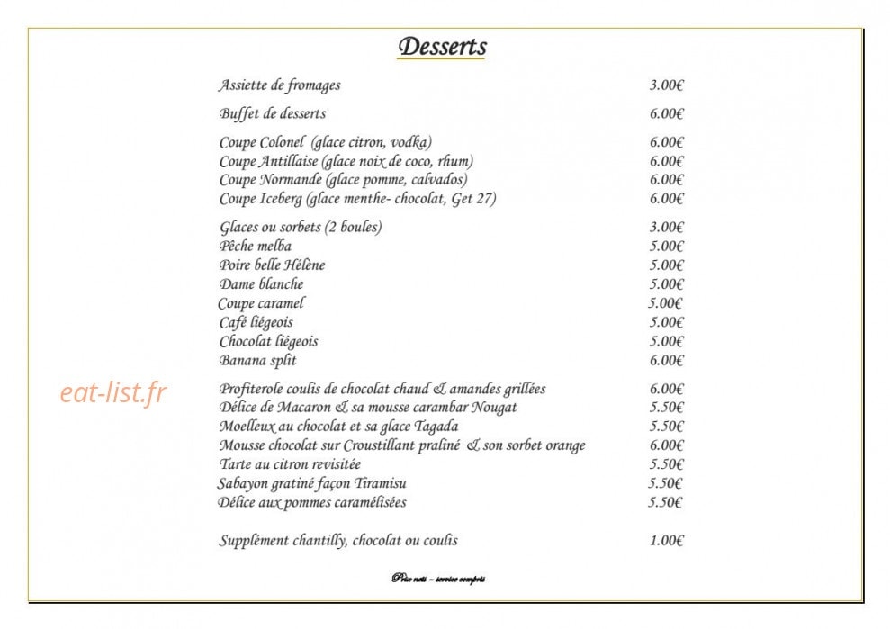 Les Gourmandises — carte page 6