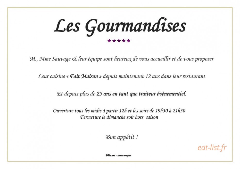 Les Gourmandises — carte page 1