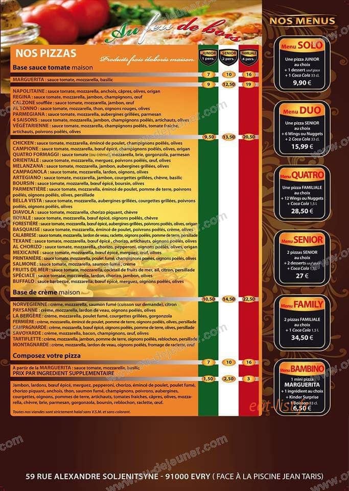 Allo Pizza — carte page 1