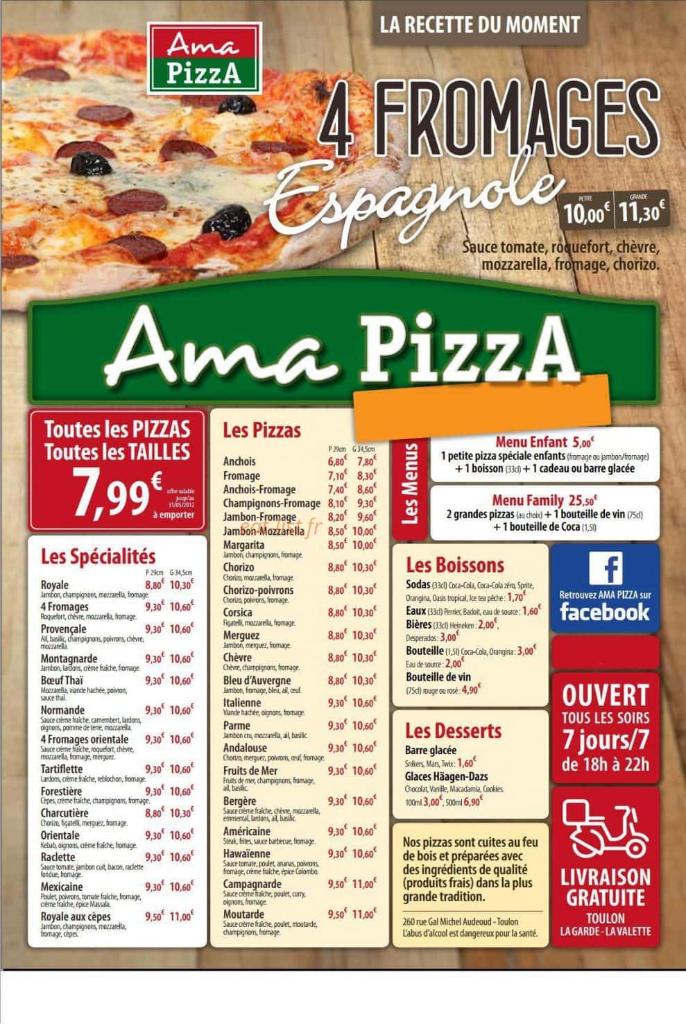 Ama Pizza — carte page 1