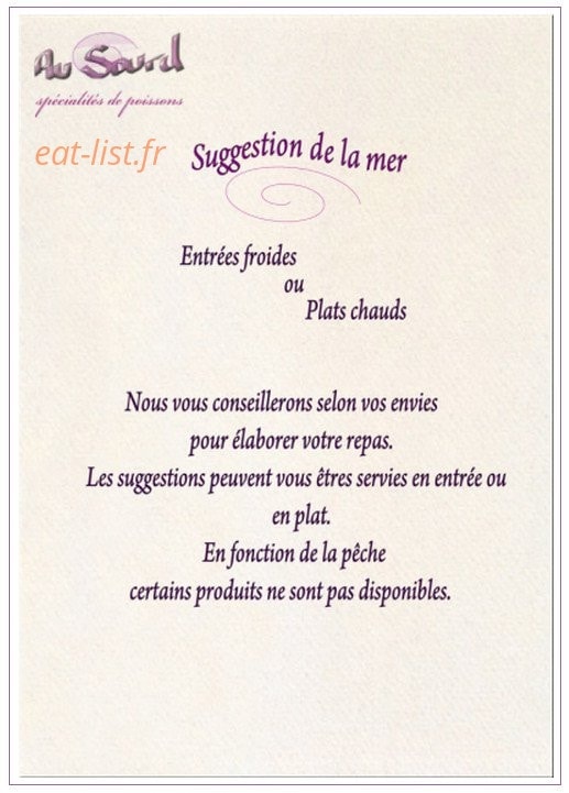 Carte et menu de Au Sourd à Toulon — Les suggestions de la mer