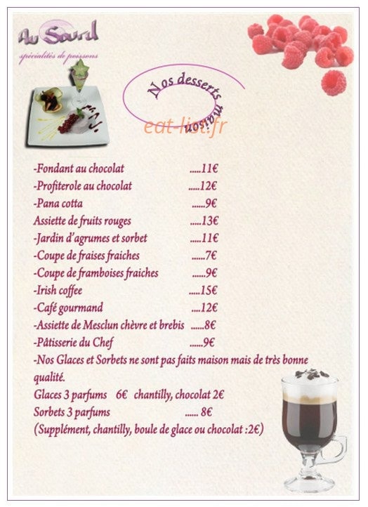 Carte et menu de Au Sourd à Toulon — Les desserts