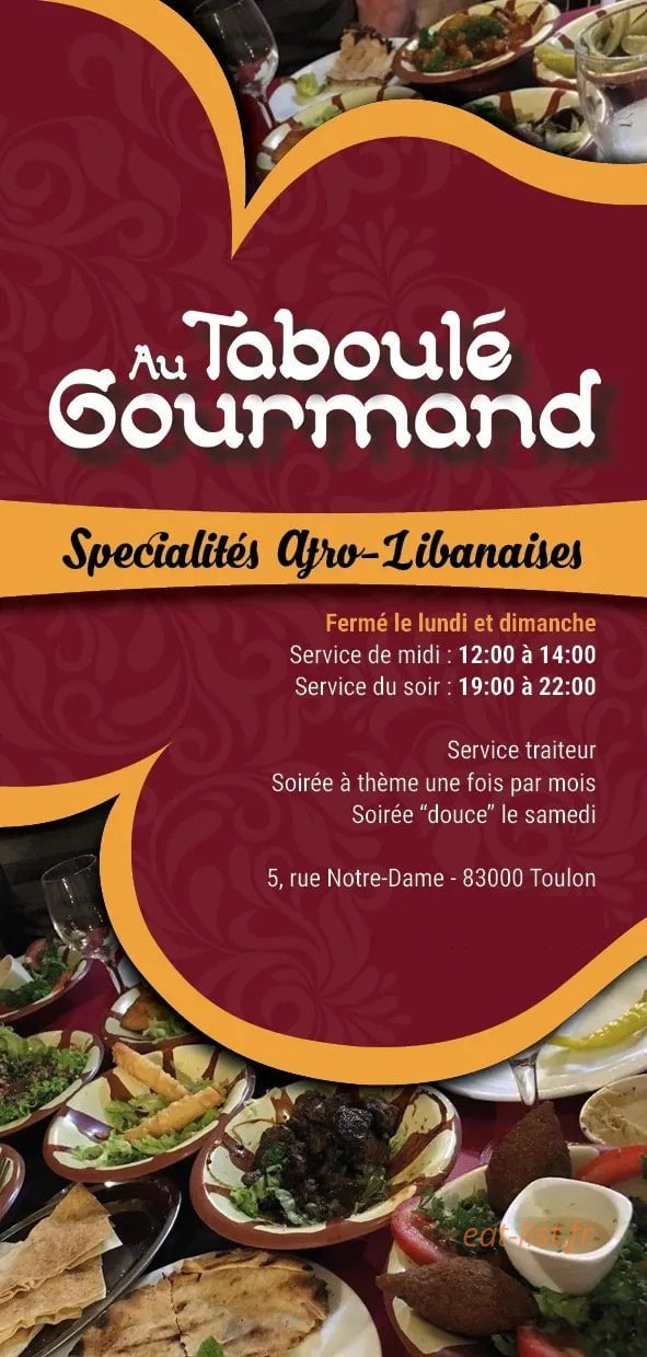 Au Taboulé Gourmand — carte page 1