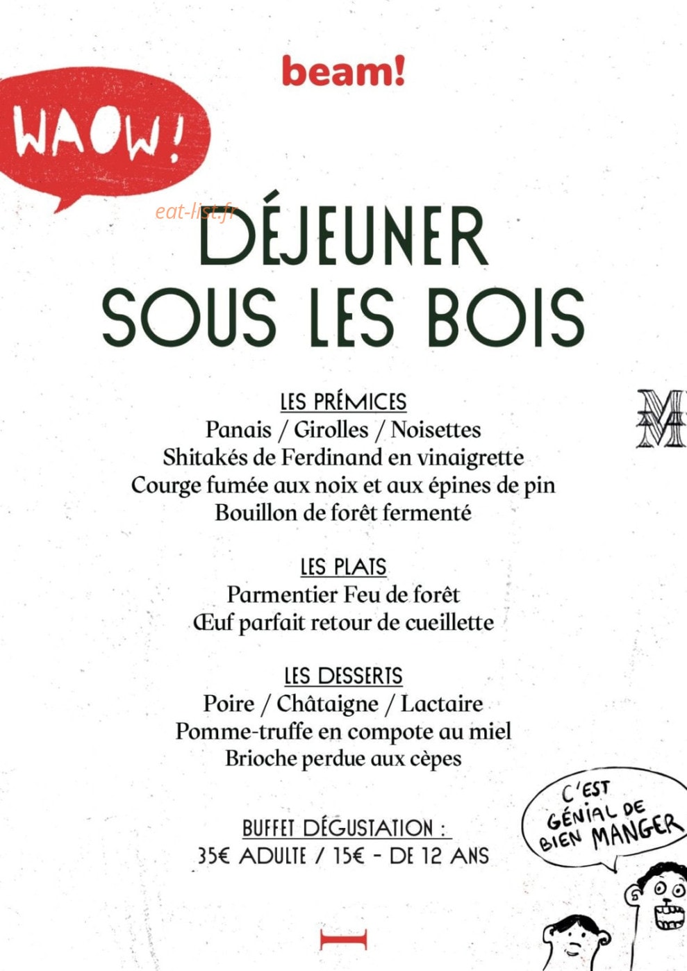 Beam Kitchen — carte page 1