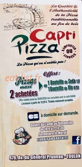 Capri pizza — carte page 1