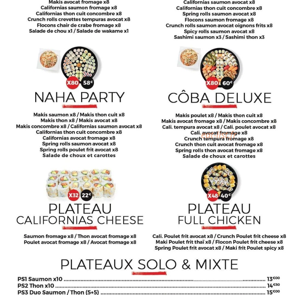 Côba Sushi — carte page 1