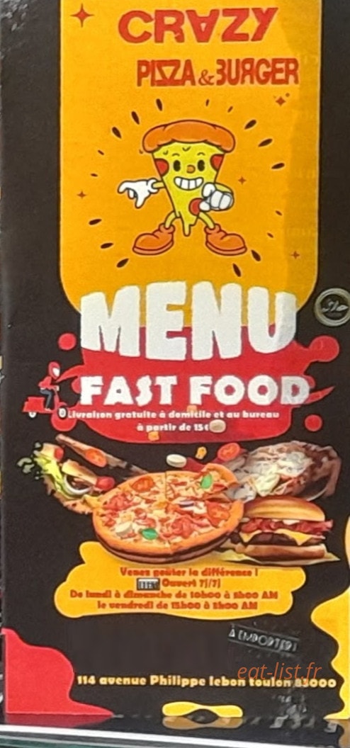 Crazy Pizza & Burger — carte page 1