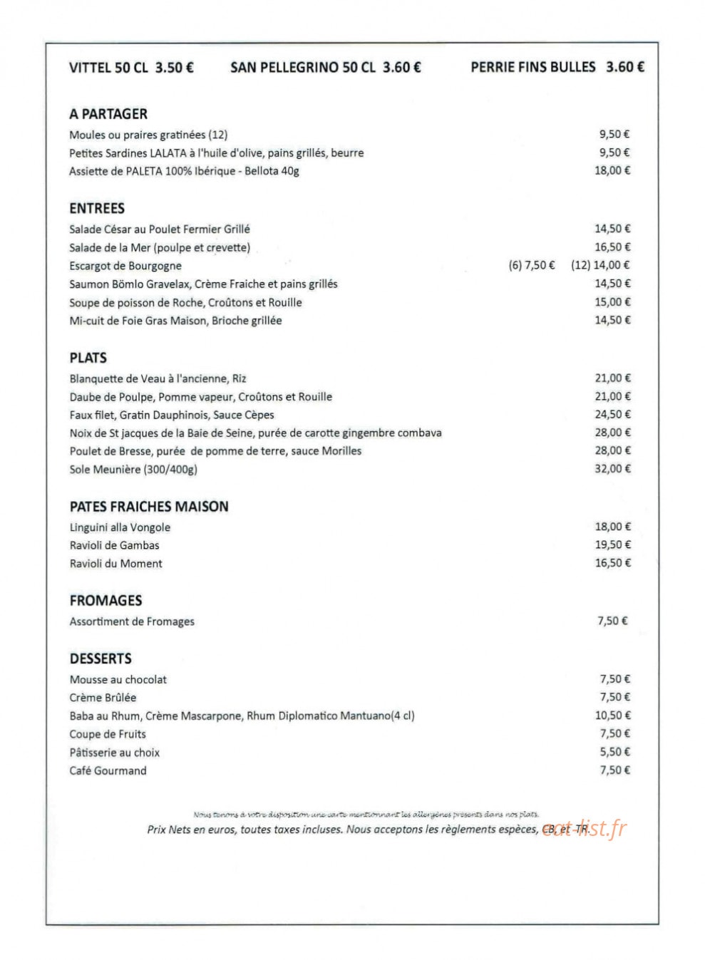 Carte et menu de La Brasserie Félix à Toulon — Les entrées, plats et desserts, ...