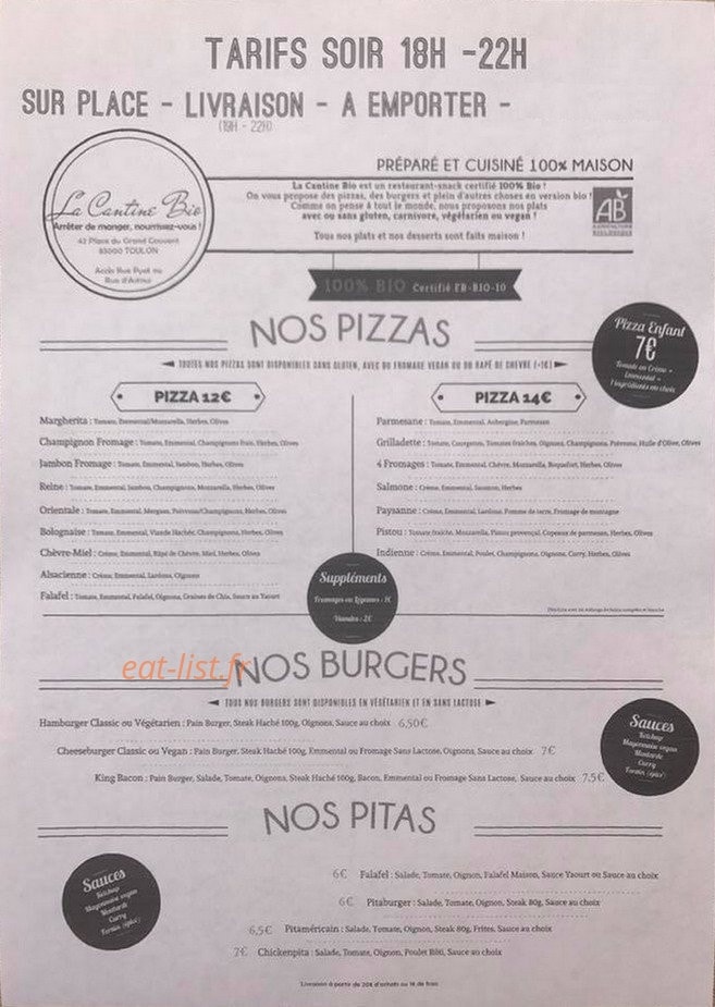 La Cantine Bio — carte page 1