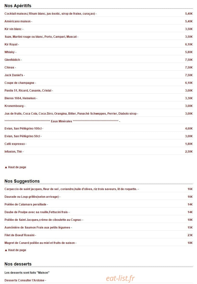 La Peniche Plaisance — carte page 1