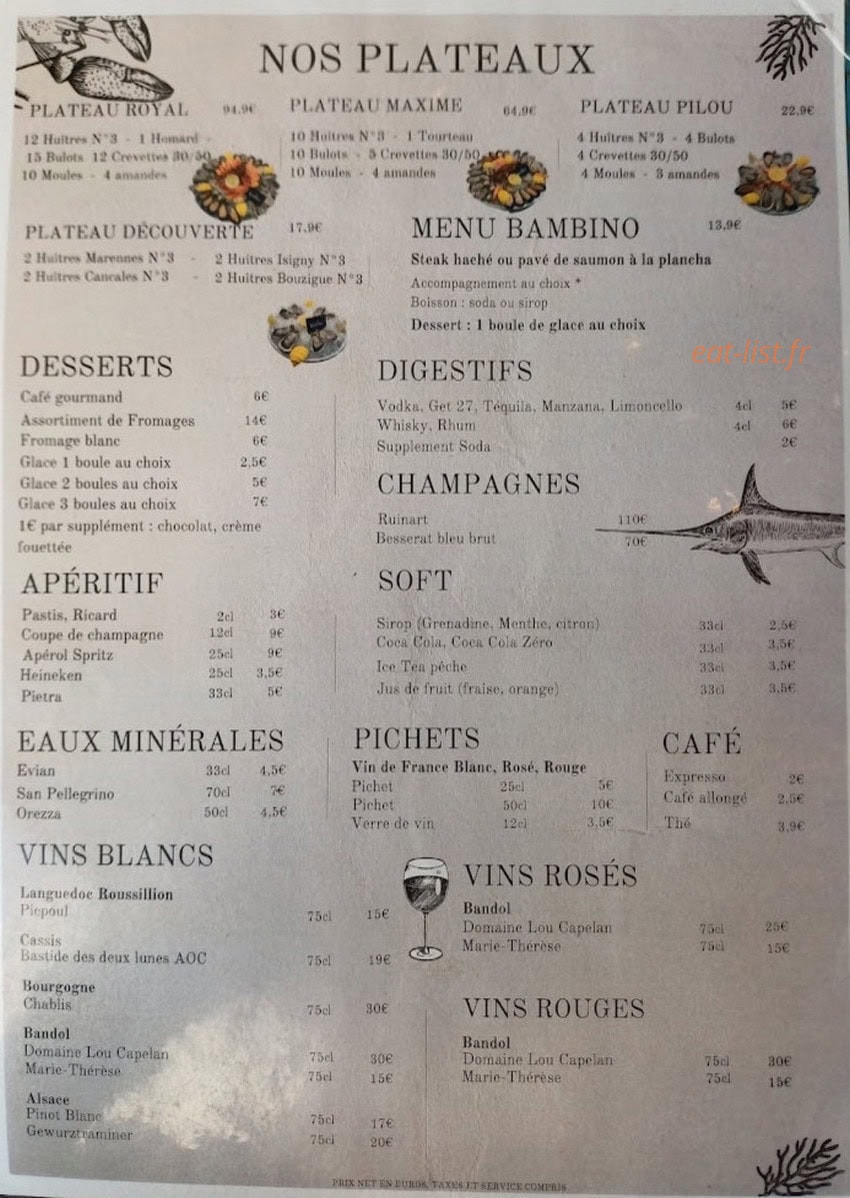 Carte et menu de La poissonnerie à Toulon — Les plateaux