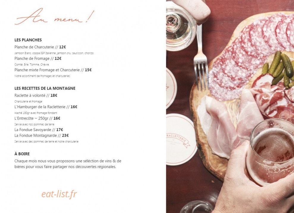 La Racletterie — carte page 1