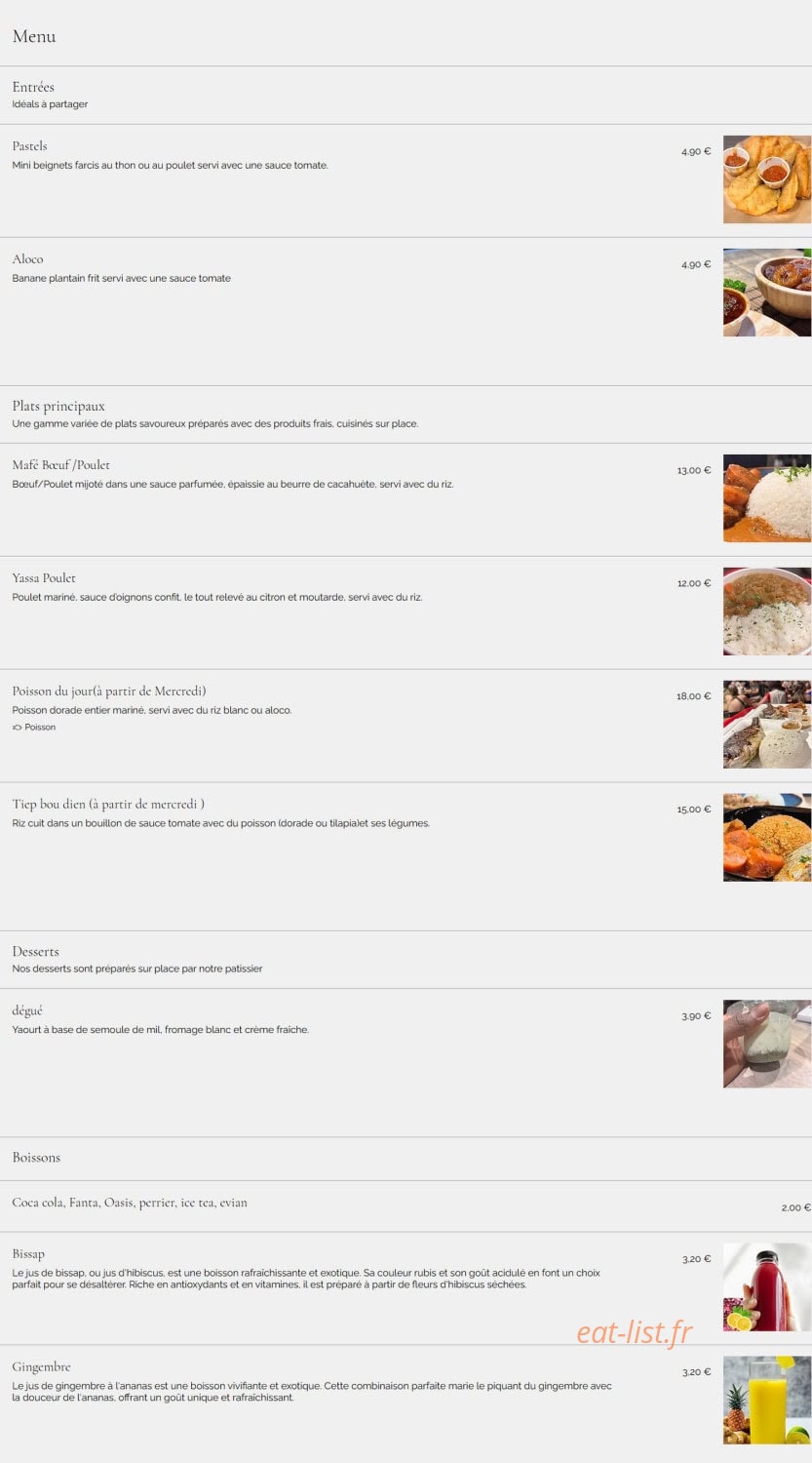 Laka African Cuisine — carte page 1